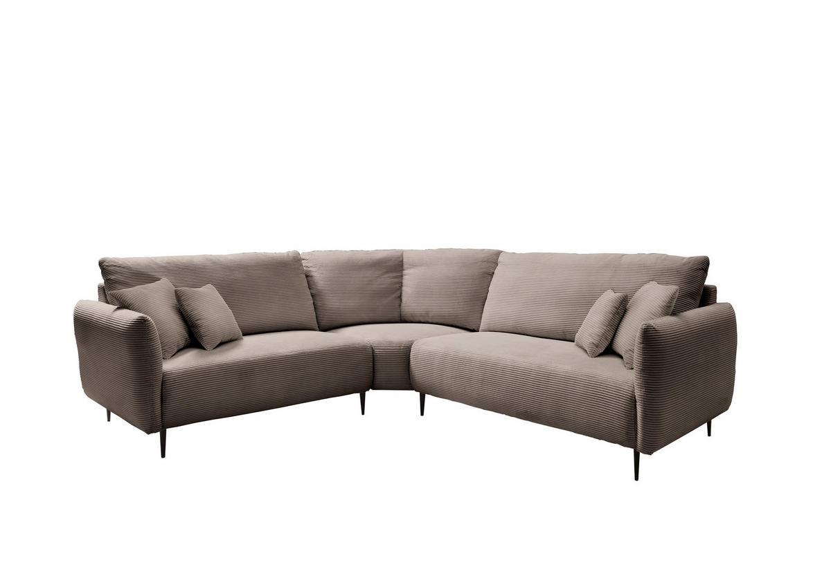 ECKSOFA in Cord Graubraun  - Graubraun/Schwarz, Design, Textil/Metall (256/256cm) - Livetastic