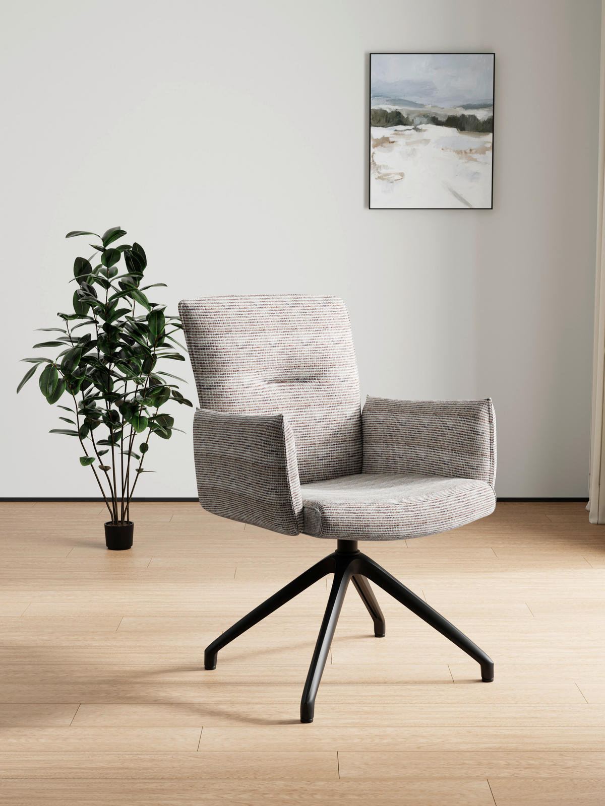 ARMLEHNSTUHL  Sitzfläche 360° drehbar, inklusive Armlehnen, automatische Rückholfunktion Webstoff  - Taupe/Schwarz, Design, Textil/Metall (65/91/65cm) - Novel