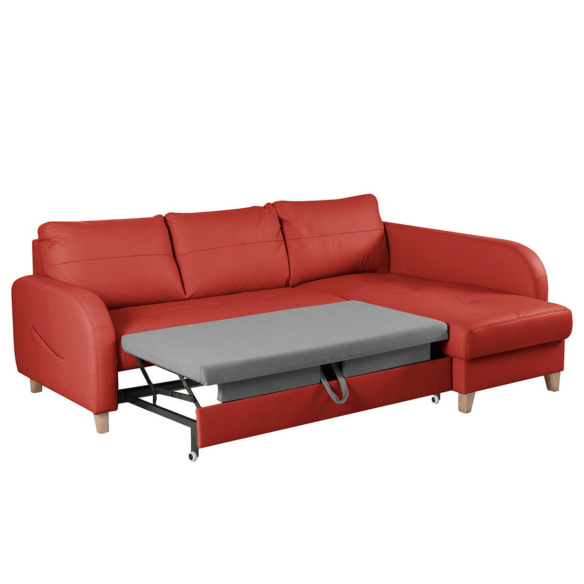 ECKSOFA Rot Echtleder Lederlook  - Buchefarben/Rot, Design, Leder/Holz (227/168cm) - Livetastic