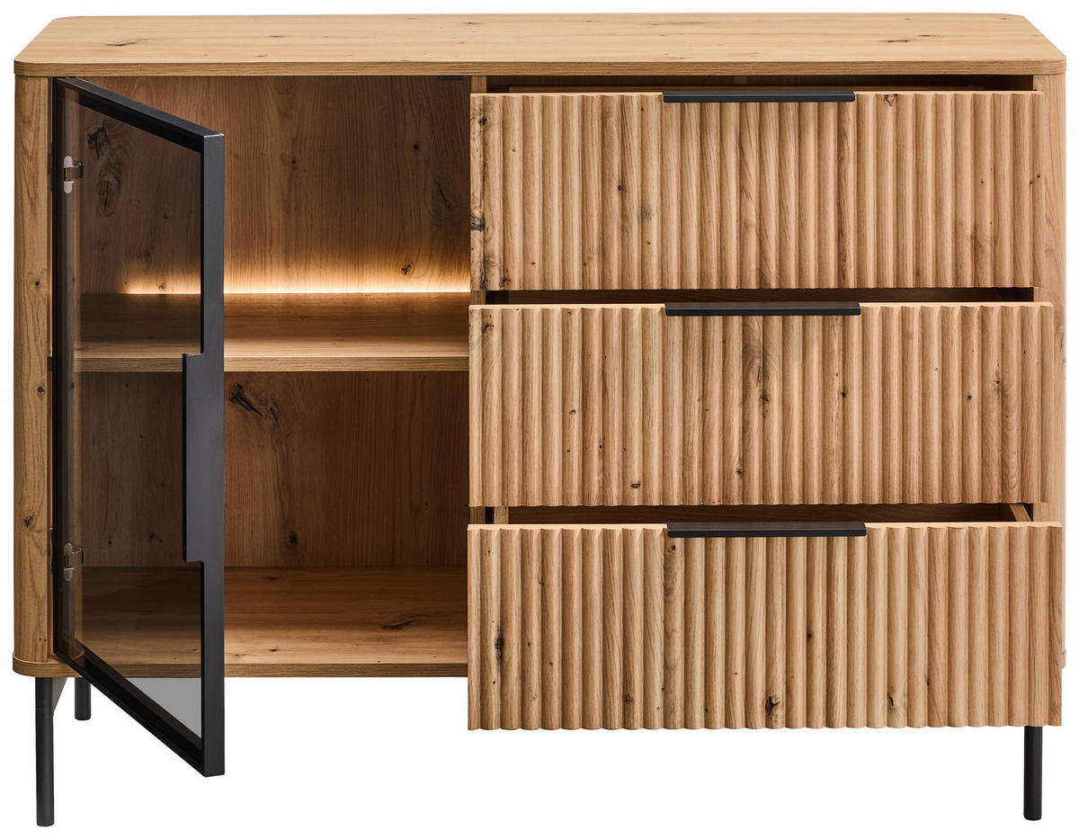 ŠIROKÁ KOMODA, černá, dub artisan, 114/82/40 cm - černá/dub artisan, Design, kov/kompozitní dřevo (114/82/40cm) - MID.YOU