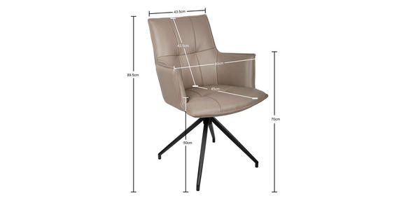 ARMLEHNSTUHL  in Eisen Echtleder pigmentiert  - Taupe/Schwarz, Design, Leder/Metall (60/89,5/63cm) - Novel