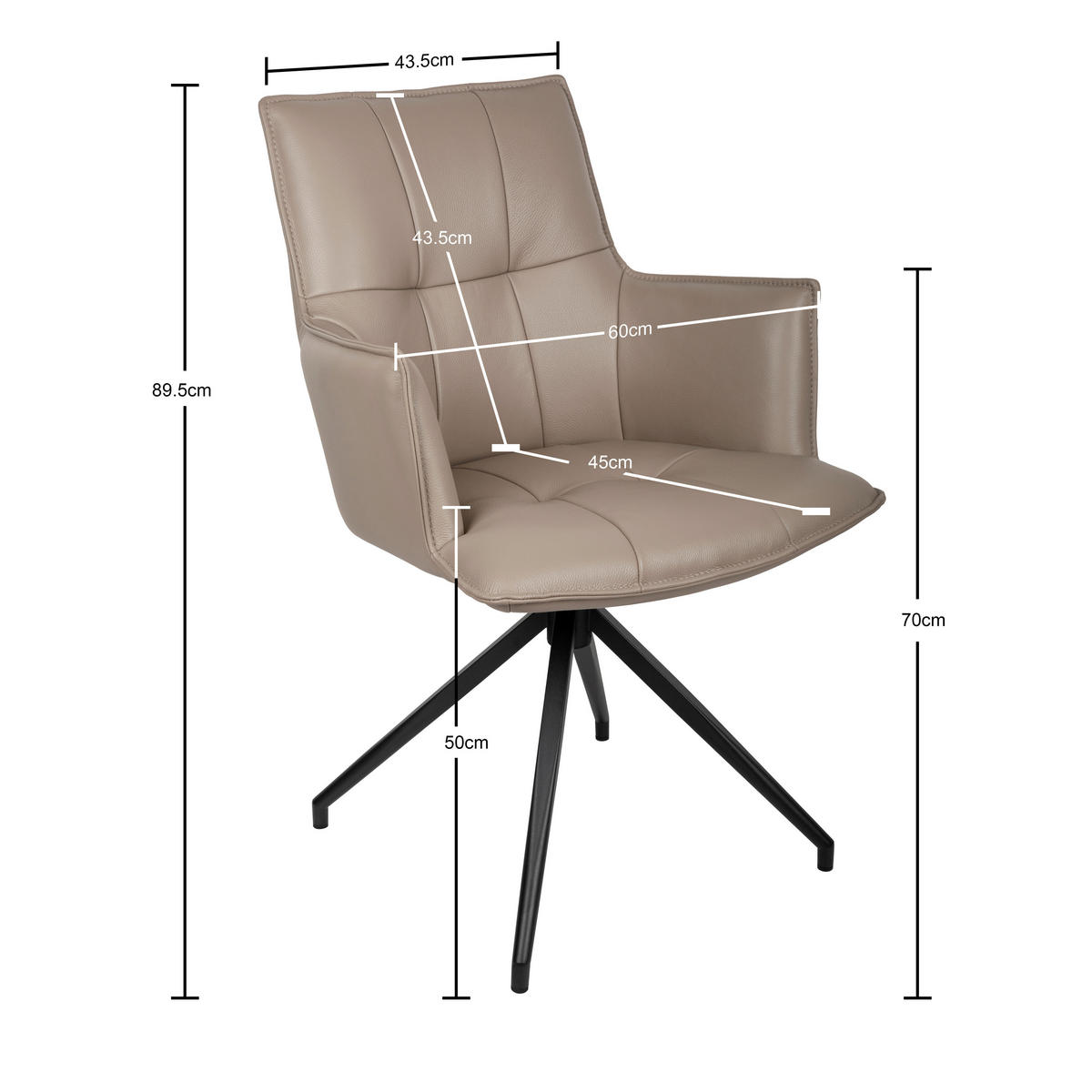 ARMLEHNSTUHL  in Eisen Echtleder pigmentiert  - Taupe/Schwarz, Design, Leder/Metall (60/89,5/63cm) - Novel