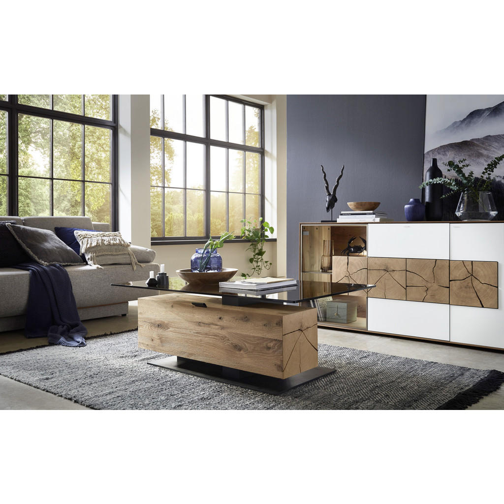 Thumbnail - Valnatura Couchtisch, Eiche, Leder, Kerneiche, vollmassiv,mehrschichtige Massivholzplatte (Tischlerplatte), rechteckig, ...