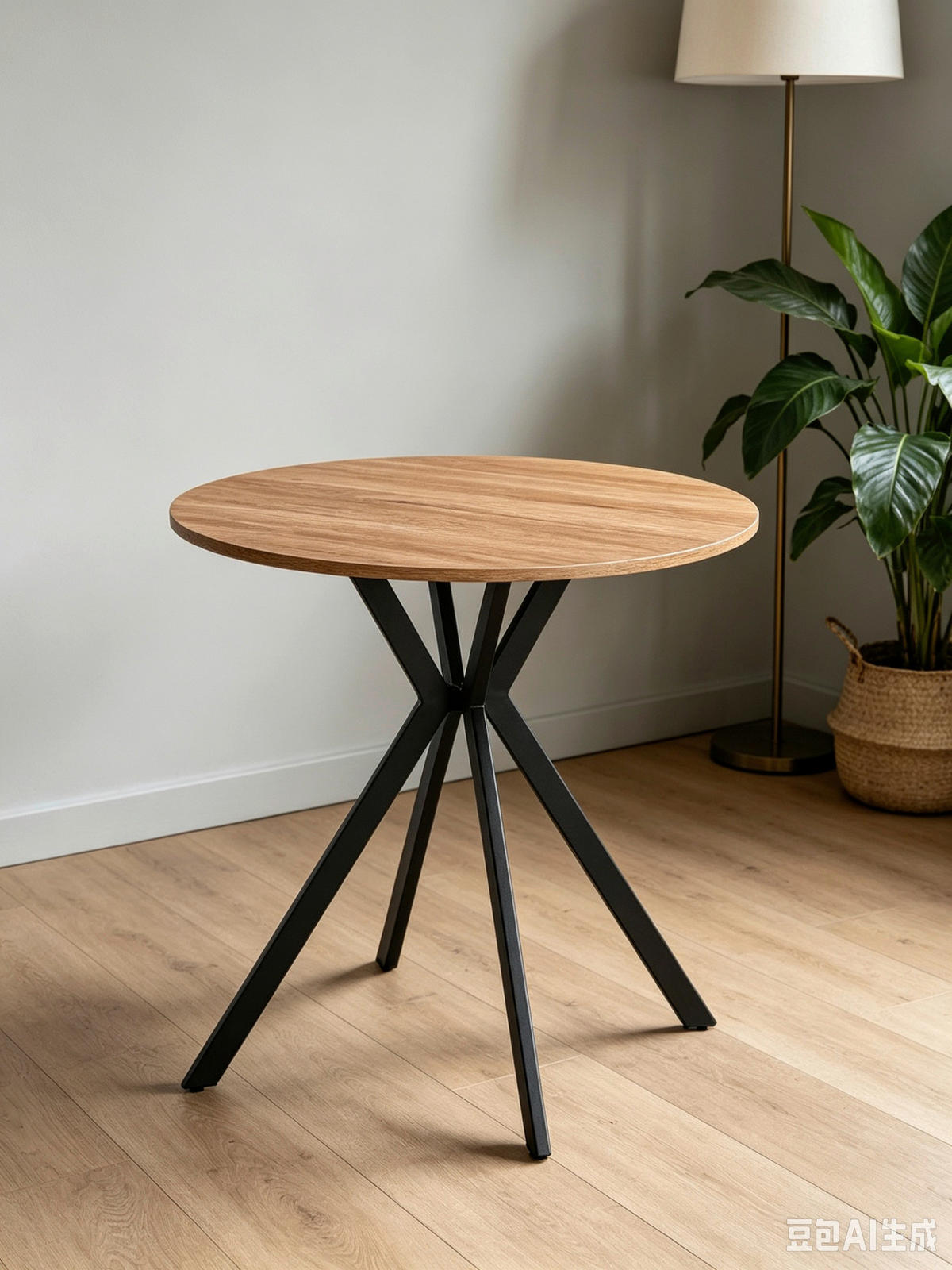 ESSTISCH 80/80/76 cm Nachbildung  Metall, Holzwerkstoff rund Schwarz, Eichefarben  - Eichefarben/Schwarz, Design, Holzwerkstoff/Metall (80/80/76cm) - Milino