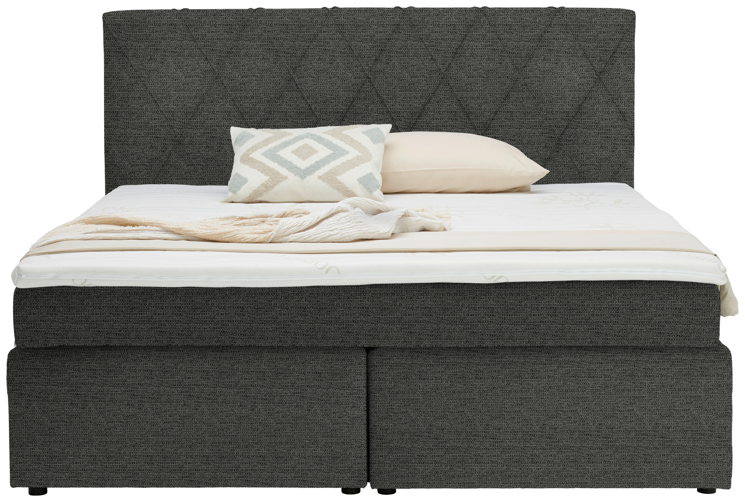 BOXSPRINGBETT 180/200 cm  in Graubraun  - Graubraun/Schwarz, Design, Kunststoff/Textil (180/200cm) - Xora