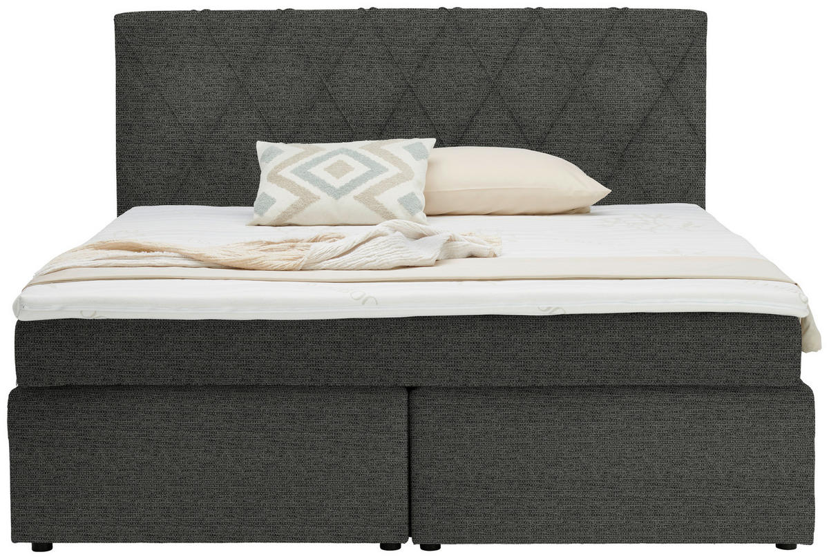BOXSPRINGBETT 180/200 cm  in Graubraun  - Graubraun/Schwarz, Design, Kunststoff/Textil (180/200cm) - Xora