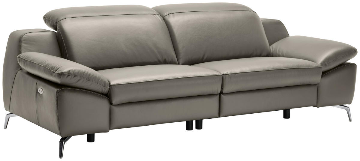 3-SITZER-SOFA Echtleder Graubraun  - Chromfarben/Graubraun, Design, Leder/Kunststoff (234/83-99/110cm) - Celina Home