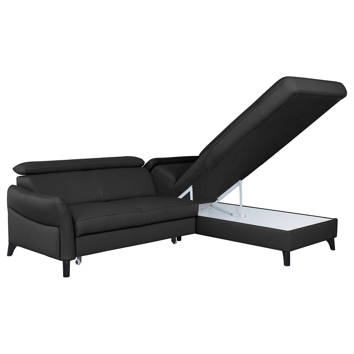 ECKSOFA Schwarz Echtleder Lederlook  - Schwarz, Design, Leder/Holz (244/199cm) - Livetastic