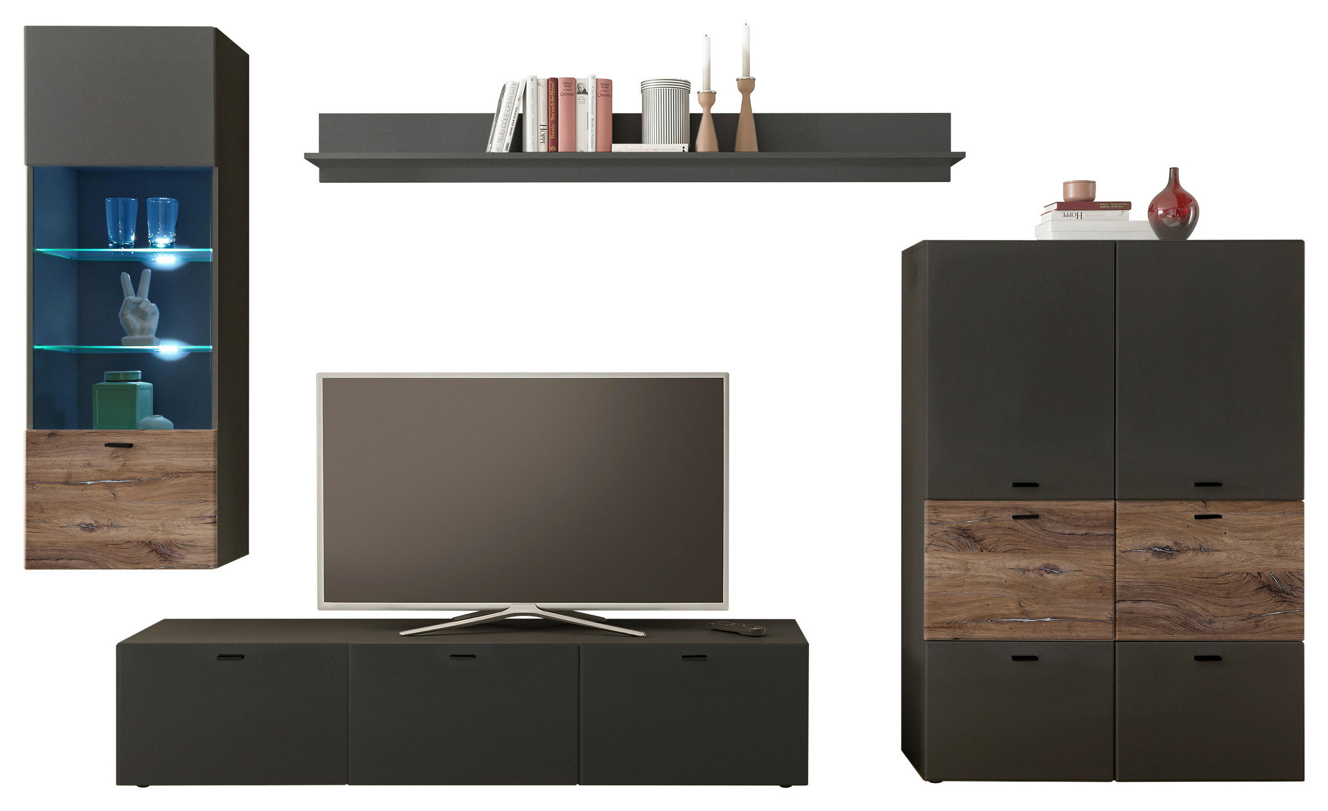 DNEVNI REGAL,  rjava, siva  - siva/črna, Design, umetna masa/steklo (310/195/40cm) - Carryhome