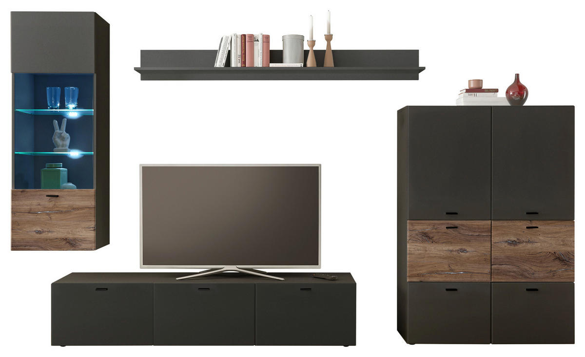 DNEVNI REGAL,  rjava, siva  - siva/črna, Design, umetna masa/steklo (310/195/40cm) - Carryhome