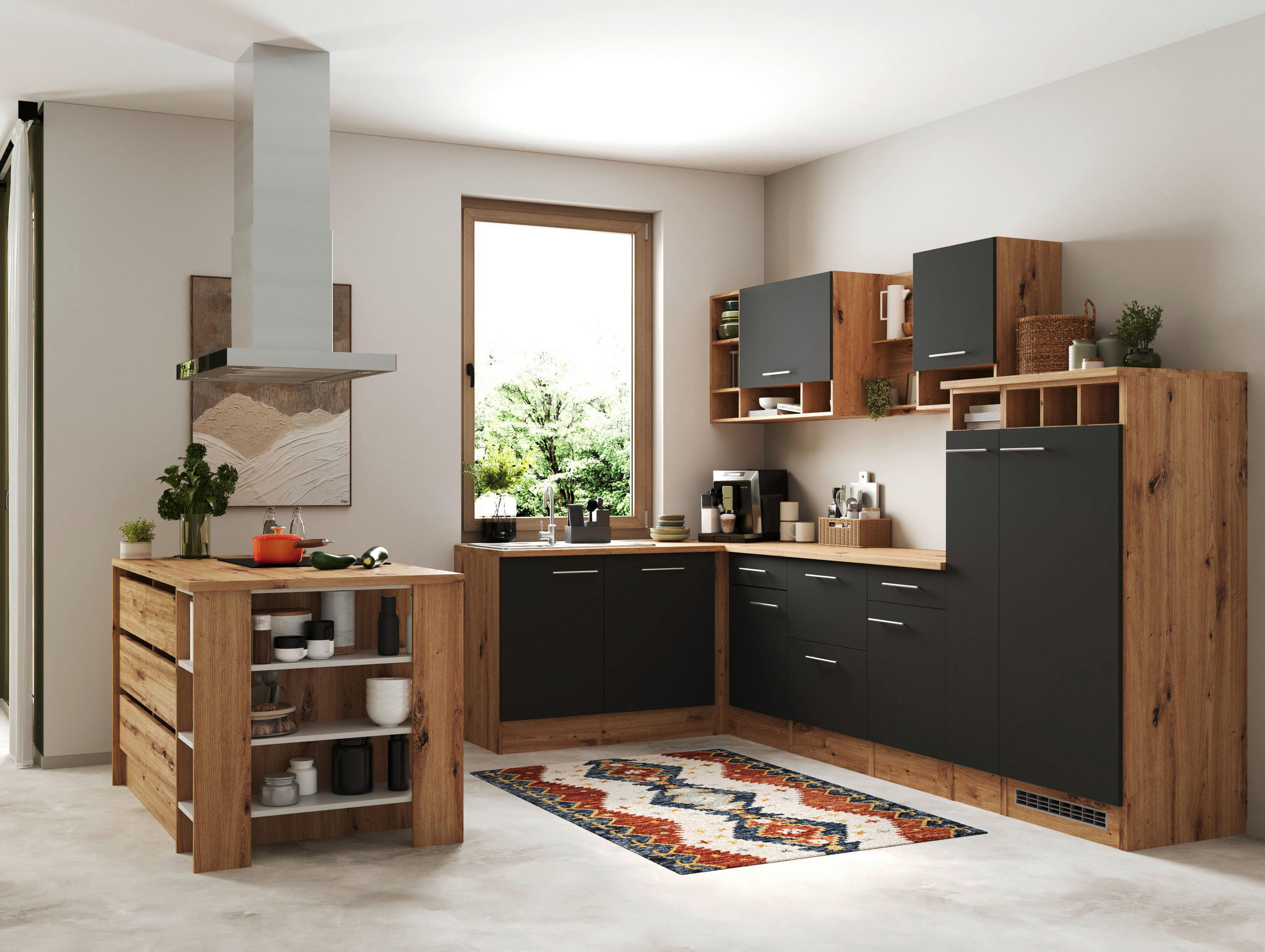 ECKKÜCHE 310/172 cm  in Grau  - Wildeiche/Grau, Design, Holzwerkstoff/Metall (310/172cm) - Respekta