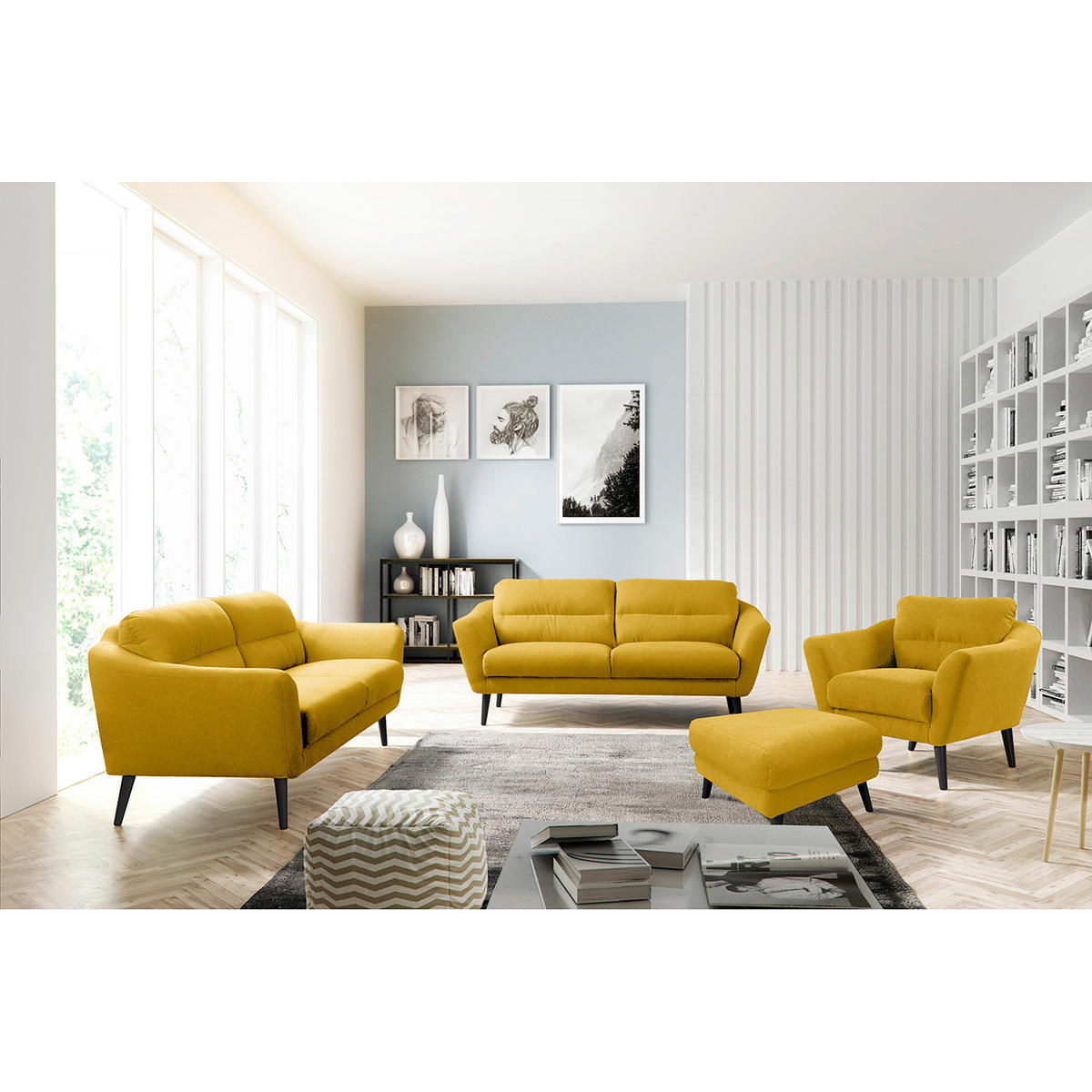 HOCKER in Textil Gelb  - Gelb/Schwarz, Design, Holz/Textil (61/49/65cm) - Livetastic