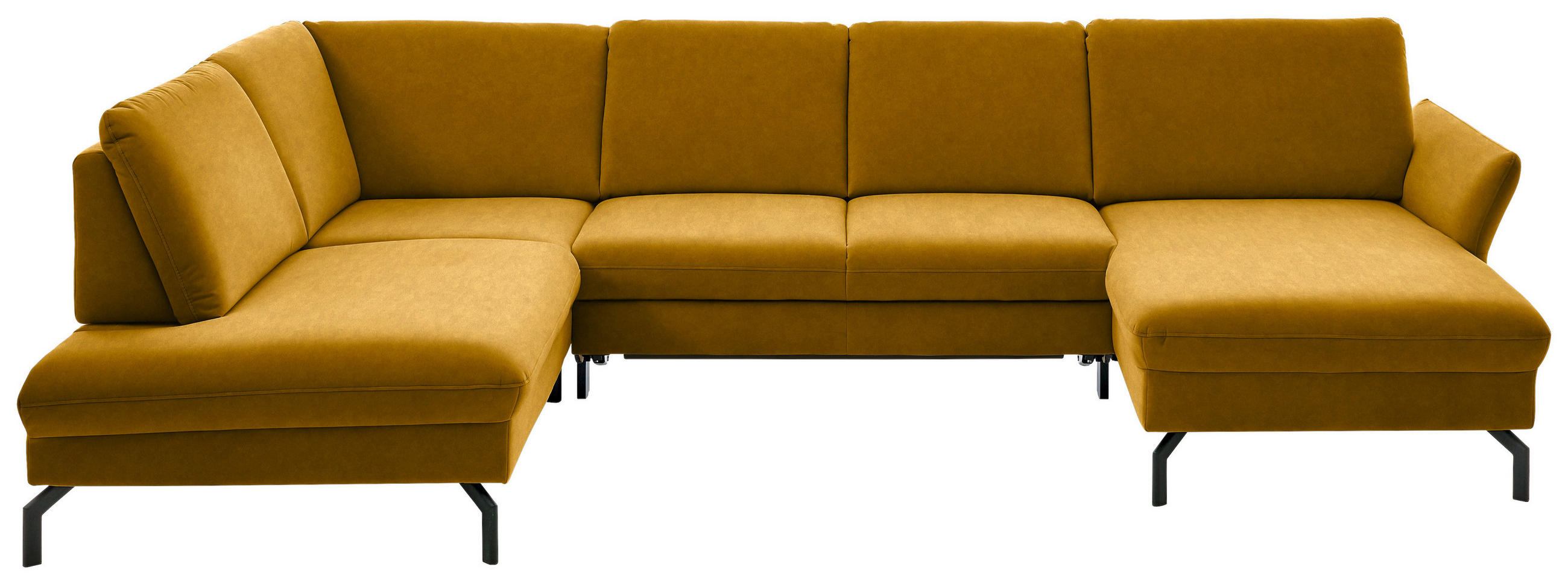 WOHNLANDSCHAFT in Velours Currygelb  - Currygelb/Schwarz, Design, Textil/Metall (220/335/179cm) - Beldomo System