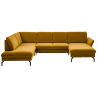 WOHNLANDSCHAFT in Velours Currygelb  - Currygelb/Schwarz, Design, Textil/Metall (220/335/179cm) - Beldomo System