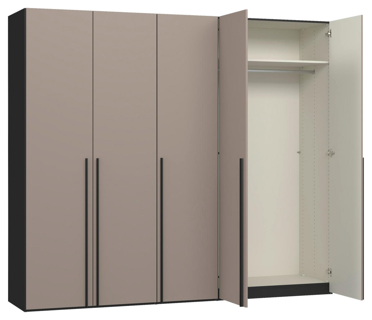 DREHTÜRENSCHRANK 253/220/59 cm,  in Hellbraun, 5-türig  - Hellbraun/Schwarz, Design, Glas/Holzwerkstoff (253/220/59cm) - Jutzler