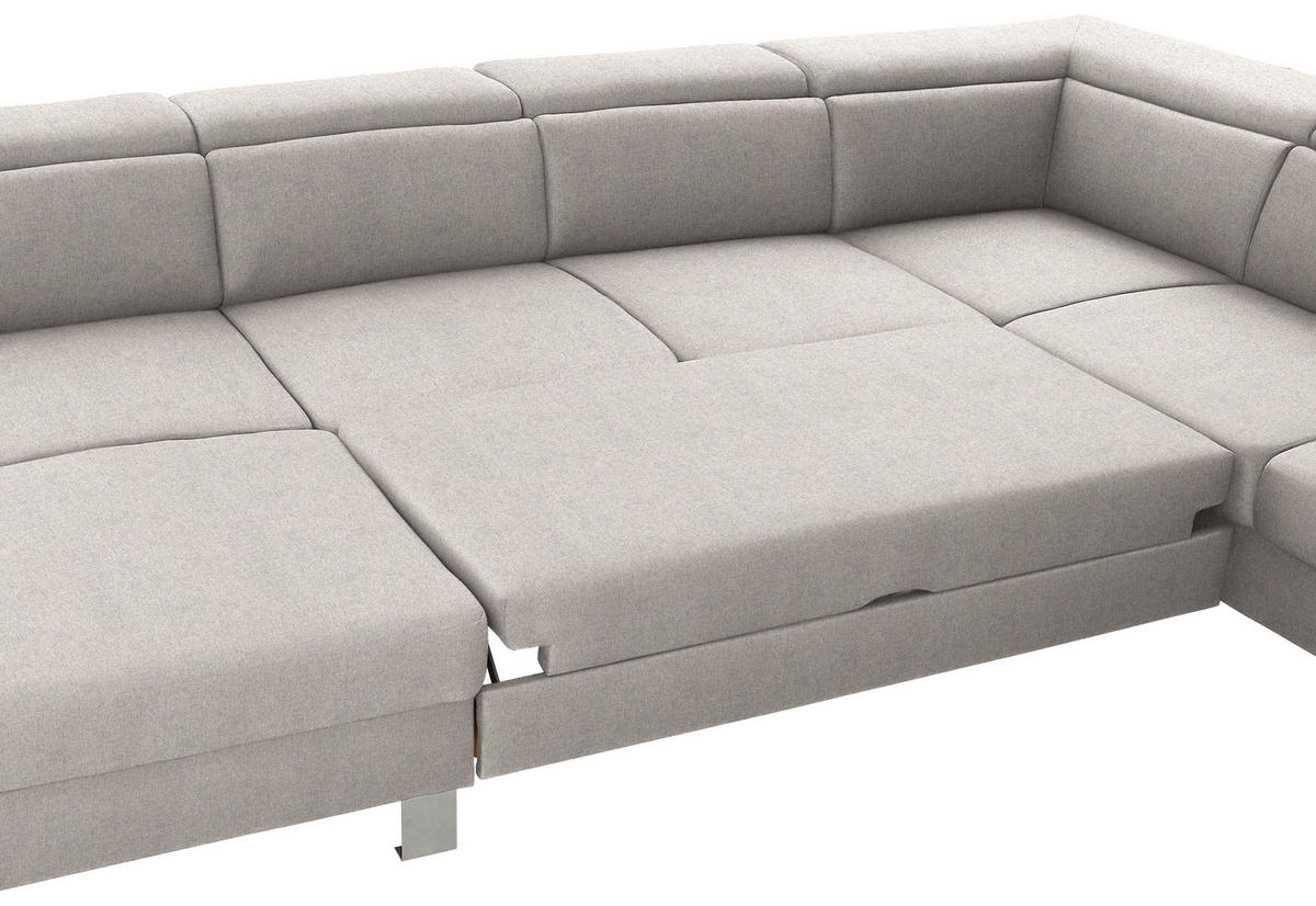 WOHNLANDSCHAFT inkl.Funktionen Ecru Webstoff  - Ecru/Silberfarben, Design, Textil/Metall (168/320/226cm) - Xora