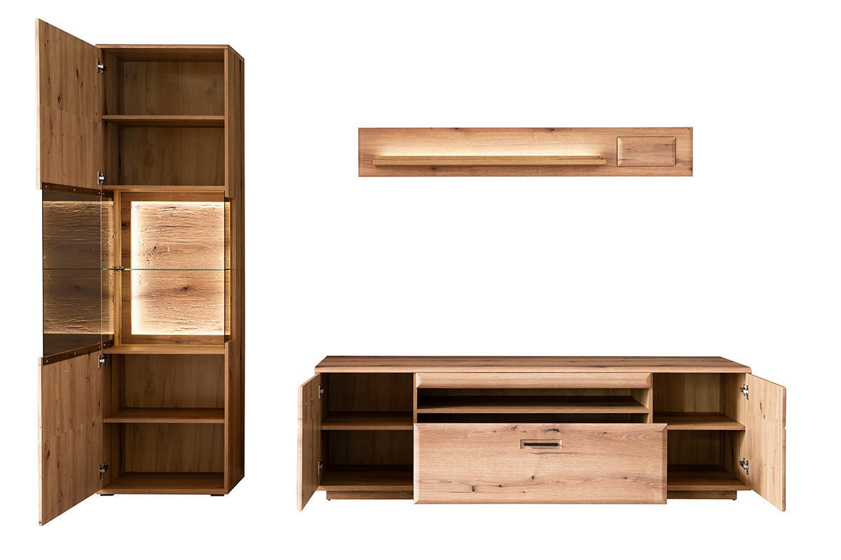 WOHNWAND 3-teilig  in Eichefarben 270/206/50 cm  - Eichefarben/Anthrazit, Design, Glas/Holzwerkstoff (270/206/50cm) - Livetastic