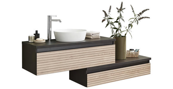 WASCHTISCHKOMBI 160 cm - Dunkelgrau/Eichefarben, Design, Keramik/Holzwerkstoff (160cm) - Novel