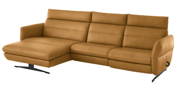 ECKSOFA in Echtleder Currygelb 169/298 cm - Currygelb/Schwarz, Design, Leder/Metall (169/298cm) - Dieter Knoll