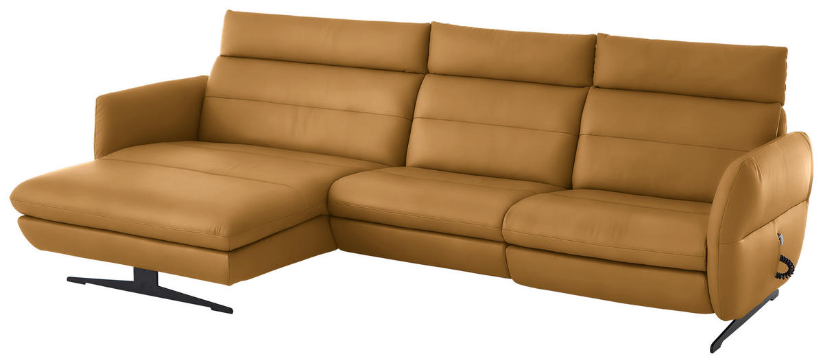 ECKSOFA in Echtleder Currygelb  - Currygelb/Schwarz, Design, Leder/Metall (169/298cm) - Dieter Knoll