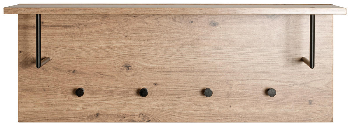 WANDGARDEROBE  in Schwarz, Eichefarben  - Eichefarben/Schwarz, Basics, Holzwerkstoff/Metall (80/30/20cm)