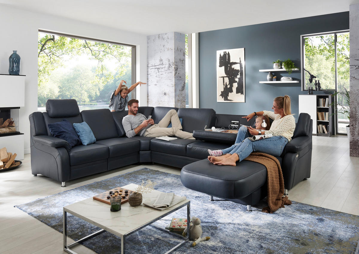 WOHNLANDSCHAFT in Echtleder Anthrazit  - Anthrazit/Alufarben, Konventionell, Leder/Metall (239/329/165cm) - Beldomo Premium