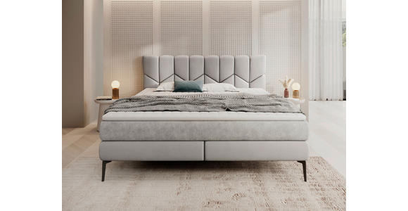 BOXSPRINGBETT 180/200 cm in Hellgrau - Hellgrau/Schwarz, Design, Leder/Textil (180/200cm) - Esposa