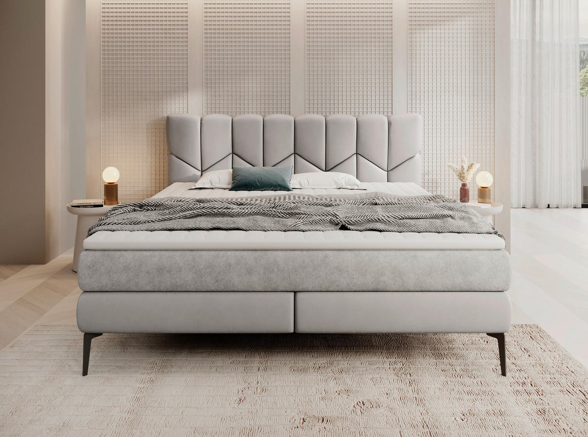 BOXSPRINGBETT 180/200 cm  in Hellgrau  - Hellgrau/Schwarz, Design, Leder/Textil (180/200cm) - Esposa
