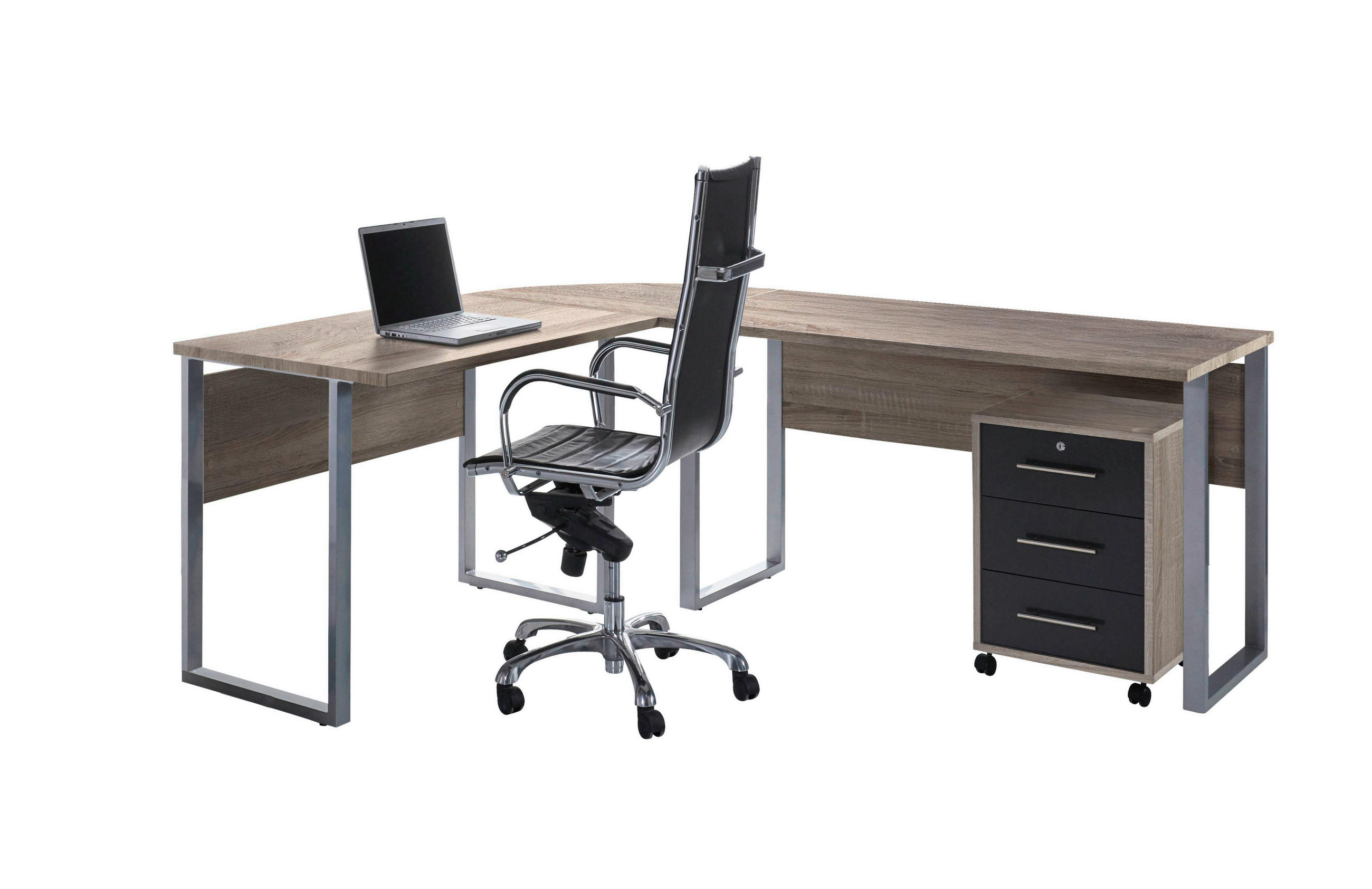 BÜRO erweiterbar, in verschiedenen Holz-Dekoren erhältlich, Schreibtisch seitenverkehrt montierbar, abschließbar Sonoma Eiche, Anthrazit Hochglanz - Anthrazit Hochglanz/Sonoma Eiche, MODERN, Holzwerkstoff - MID.YOU