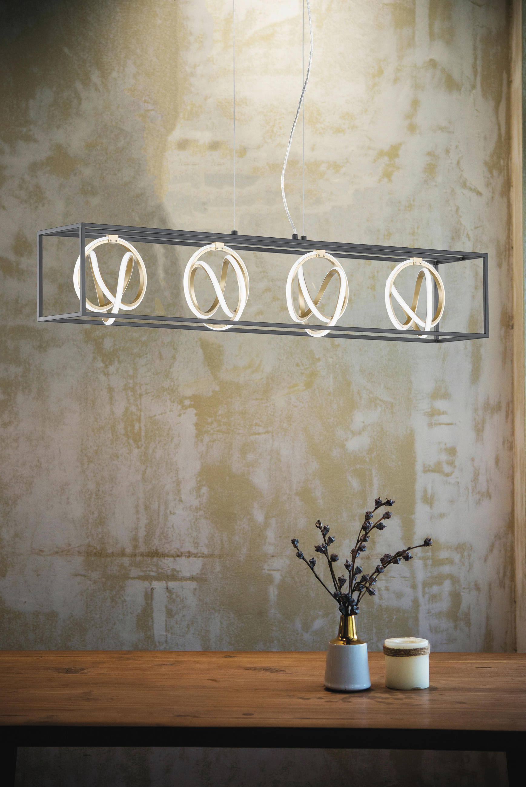 LED-HÄNGLAMPA Gisi 110/20/150 cm  - vit/svart, Lifestyle, metall/plast (110/20/150cm) - Fischer & Honsel