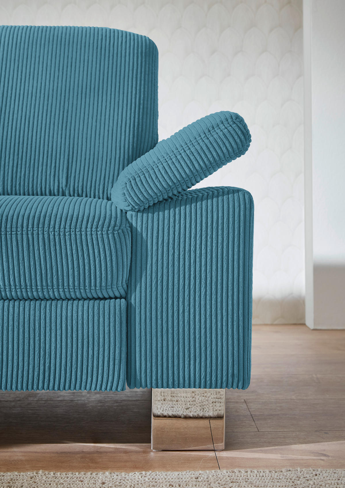 ECKSOFA in Cord Petrol  - Edelstahlfarben/Petrol, Konventionell, Textil/Metall (200/248cm) - Beldomo System