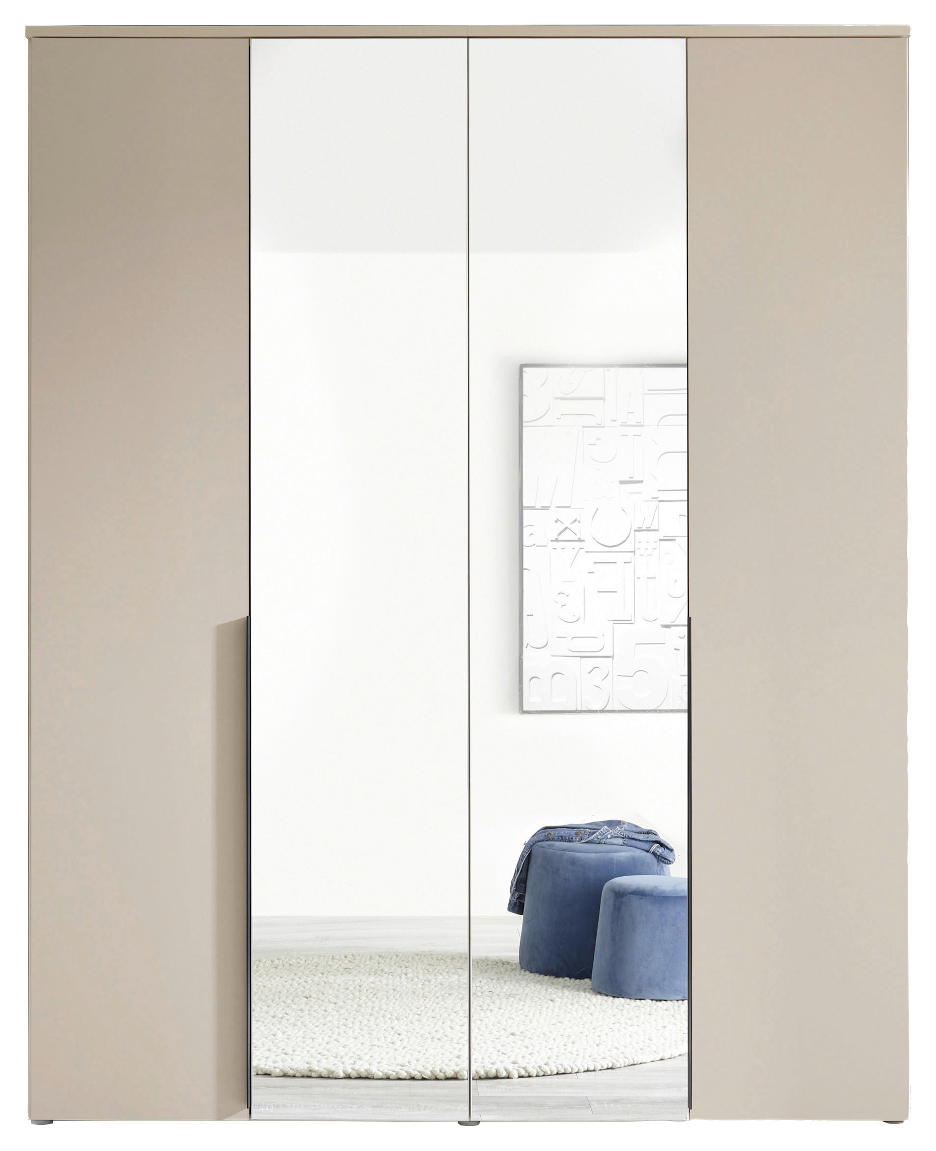 DREHTÜRENSCHRANK 180/225/52 cm 4-türig Kaschmir  - Kaschmir/Schwarz, MODERN, Glas/Holzwerkstoff (180/225/52cm) - MID.YOU
