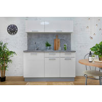 MINIKÜCHE 150 cm   in Weiß, Weiß Hochglanz  - Weiß Hochglanz/Alufarben, Basics, Holzwerkstoff/Kunststoff (150cm)