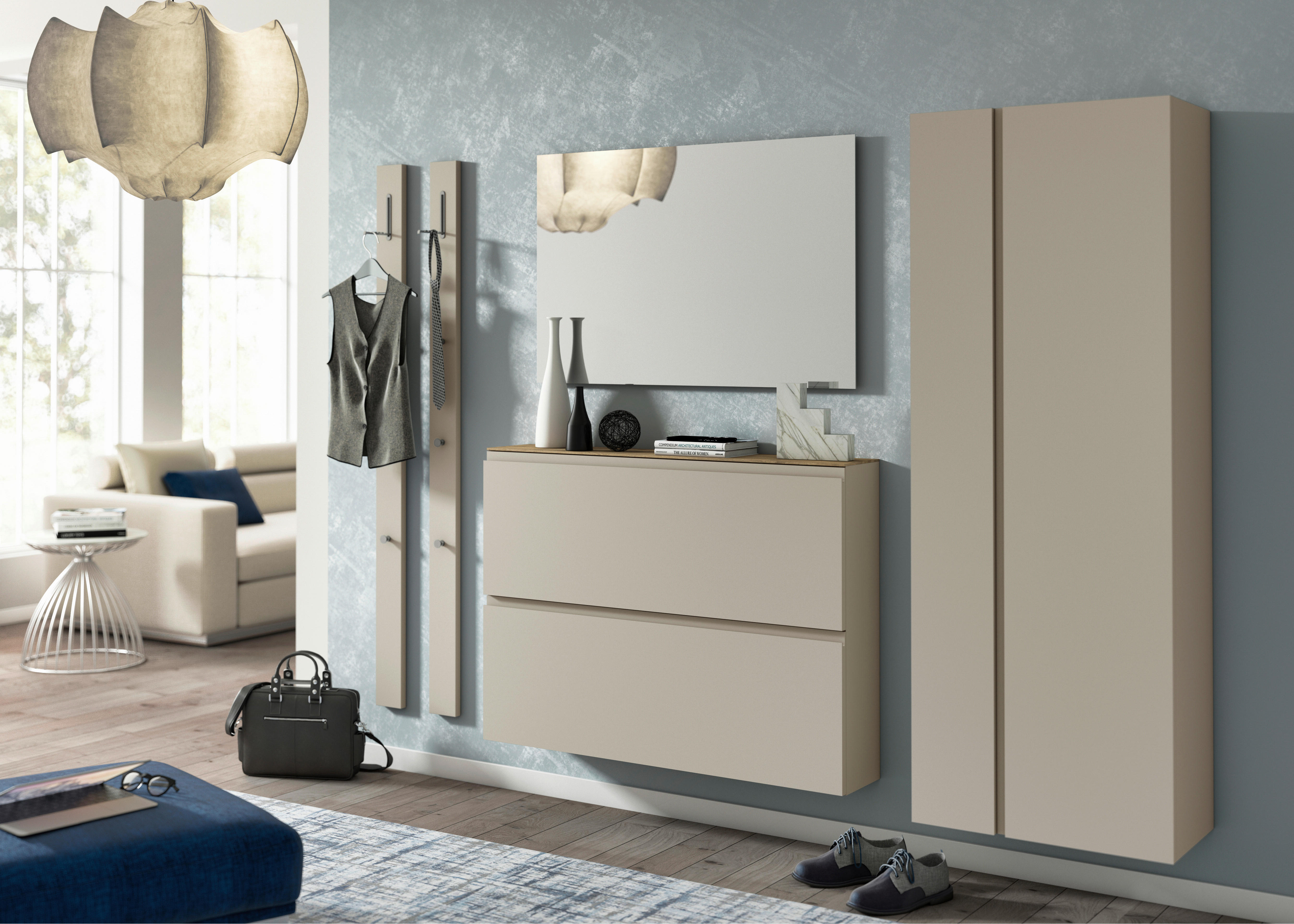 HÄNGESCHUHSCHRANK 110/82/22 cm  - Sandfarben/Eichefarben, Design, Holzwerkstoff (110/82/22cm) - Moderano