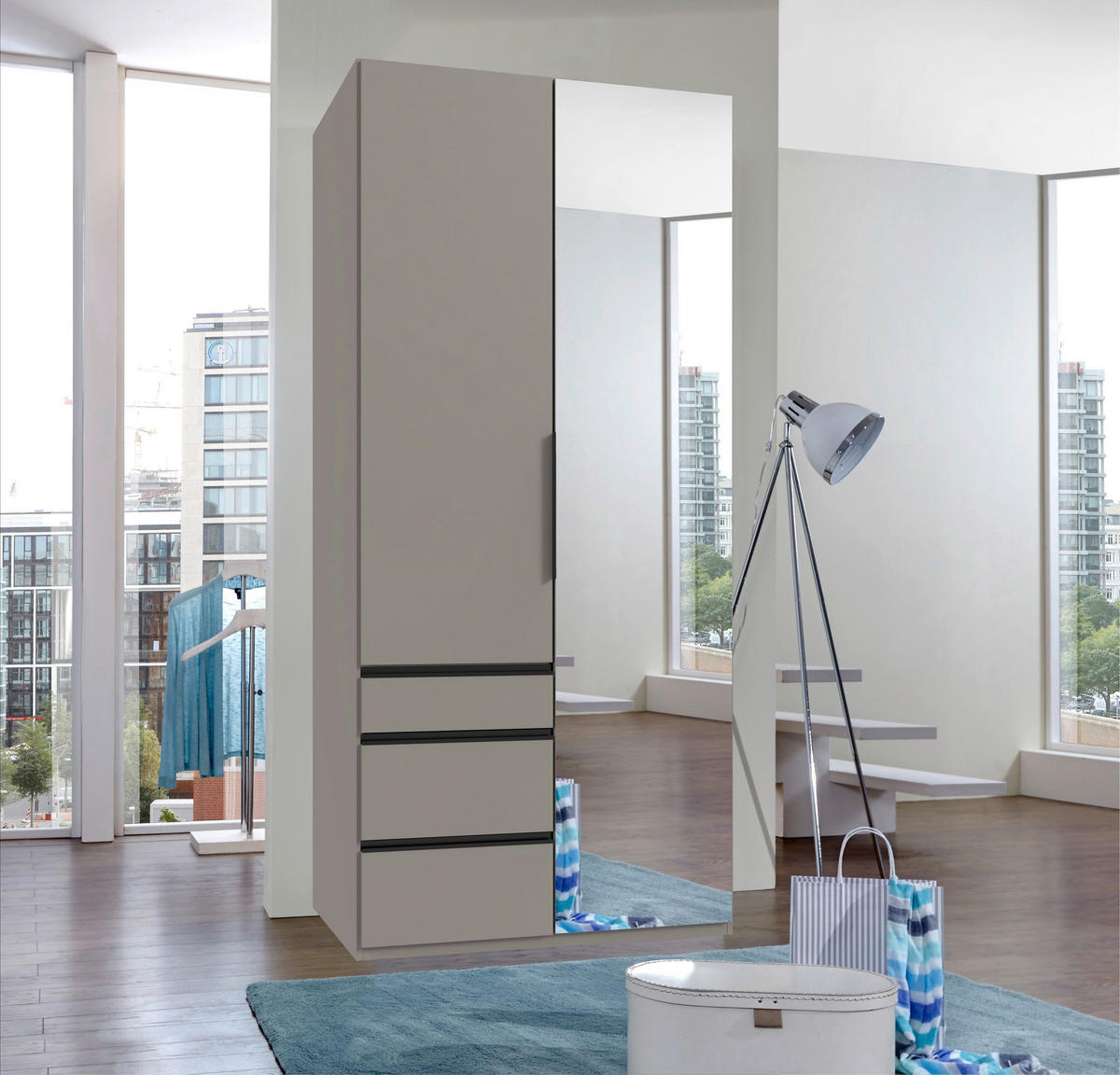 DREHTÜRENSCHRANK  in Sahara  - Schwarz/Sahara, KONVENTIONELL, Glas/Holzwerkstoff (100/216/58cm) - MID.YOU