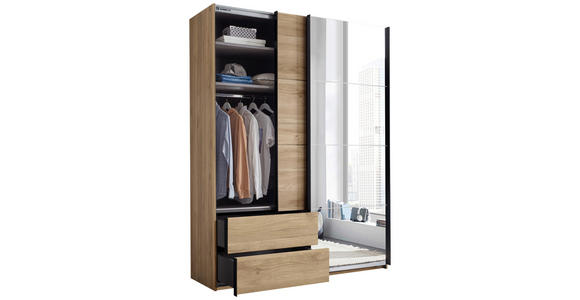 SCHWEBETÜRENSCHRANK  in Eichefarben  - Eichefarben/Schwarz, MODERN, Glas/Holzwerkstoff (170/225,5/60,5cm) - Xora