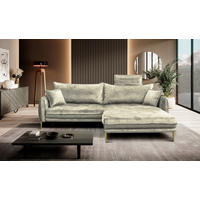 ECKSOFA Creme Velours  - Goldfarben/Creme, Design, Textil/Metall (264/196cm) - MID.YOU