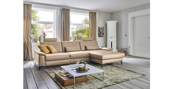 ECKSOFA in Echtleder Hellbraun 334/176 cm - Hellbraun/Schwarz, Design, Leder/Metall (334/176cm) - Dieter Knoll