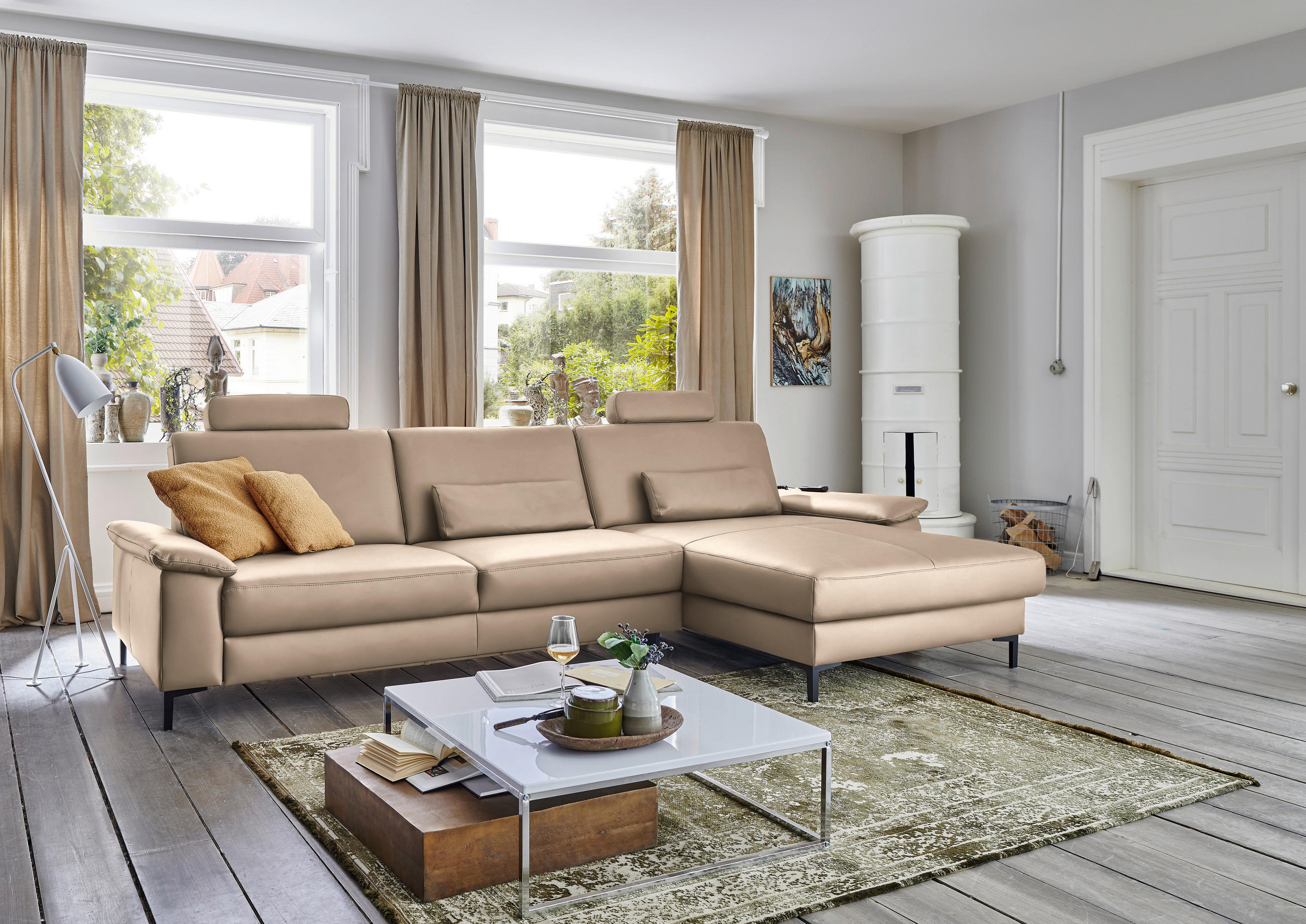 ECKSOFA in Echtleder Hellbraun  - Hellbraun/Schwarz, Design, Leder/Metall (334/176cm) - Dieter Knoll