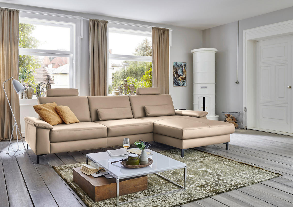 ECKSOFA in Echtleder Hellbraun  - Hellbraun/Schwarz, Design, Leder/Metall (334/176cm) - Dieter Knoll