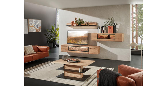 WOHNWAND  in Wildeiche  331,5/131,5/37,1 cm  - Wildeiche/Graphitfarben, Natur, Glas/Holz (331,5/131,5/37,1cm) - Valnatura