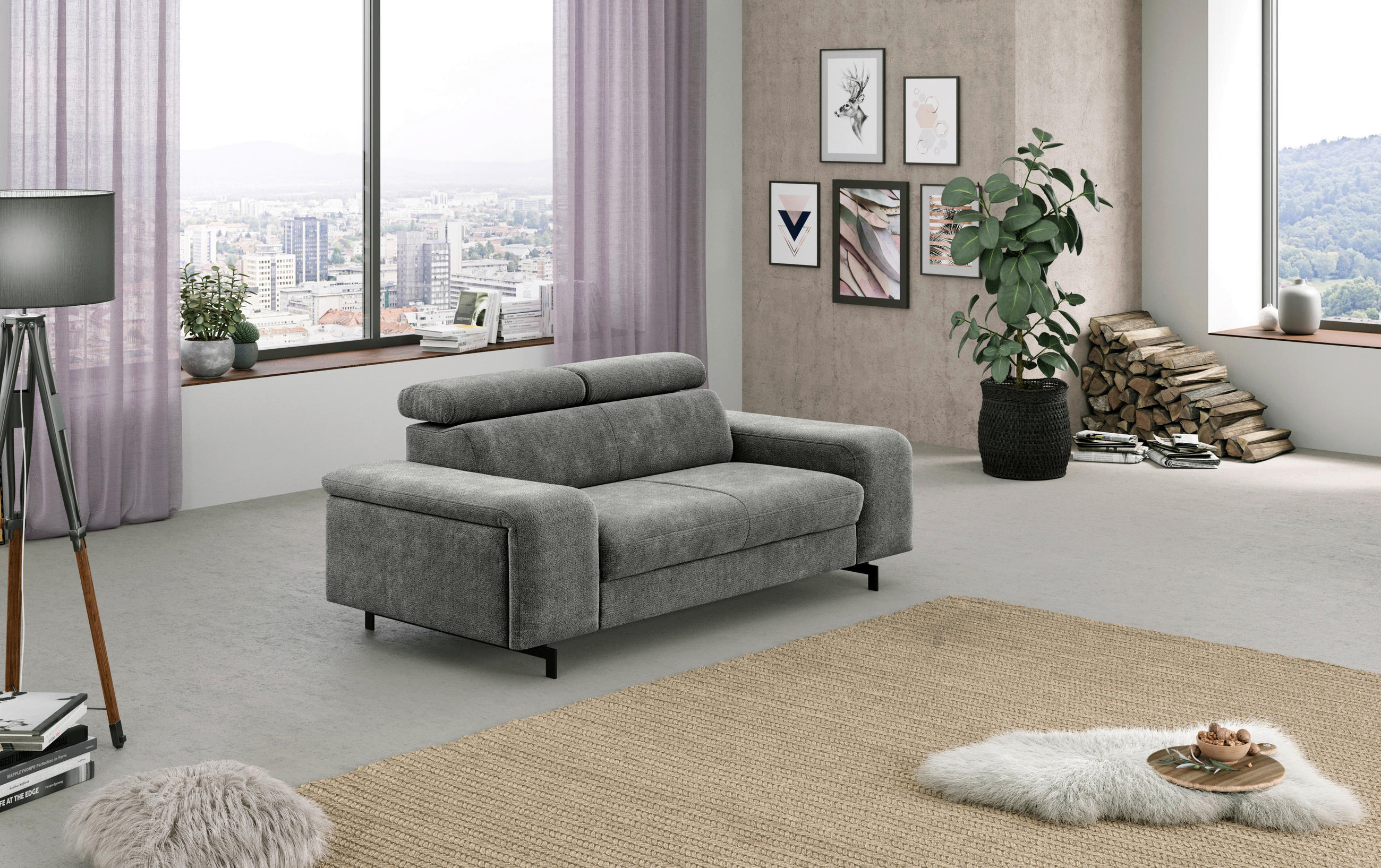 2-SITZER-SOFA in Grau  - Schwarz/Grau, Textil/Metall (198/81/100cm) - MID.YOU