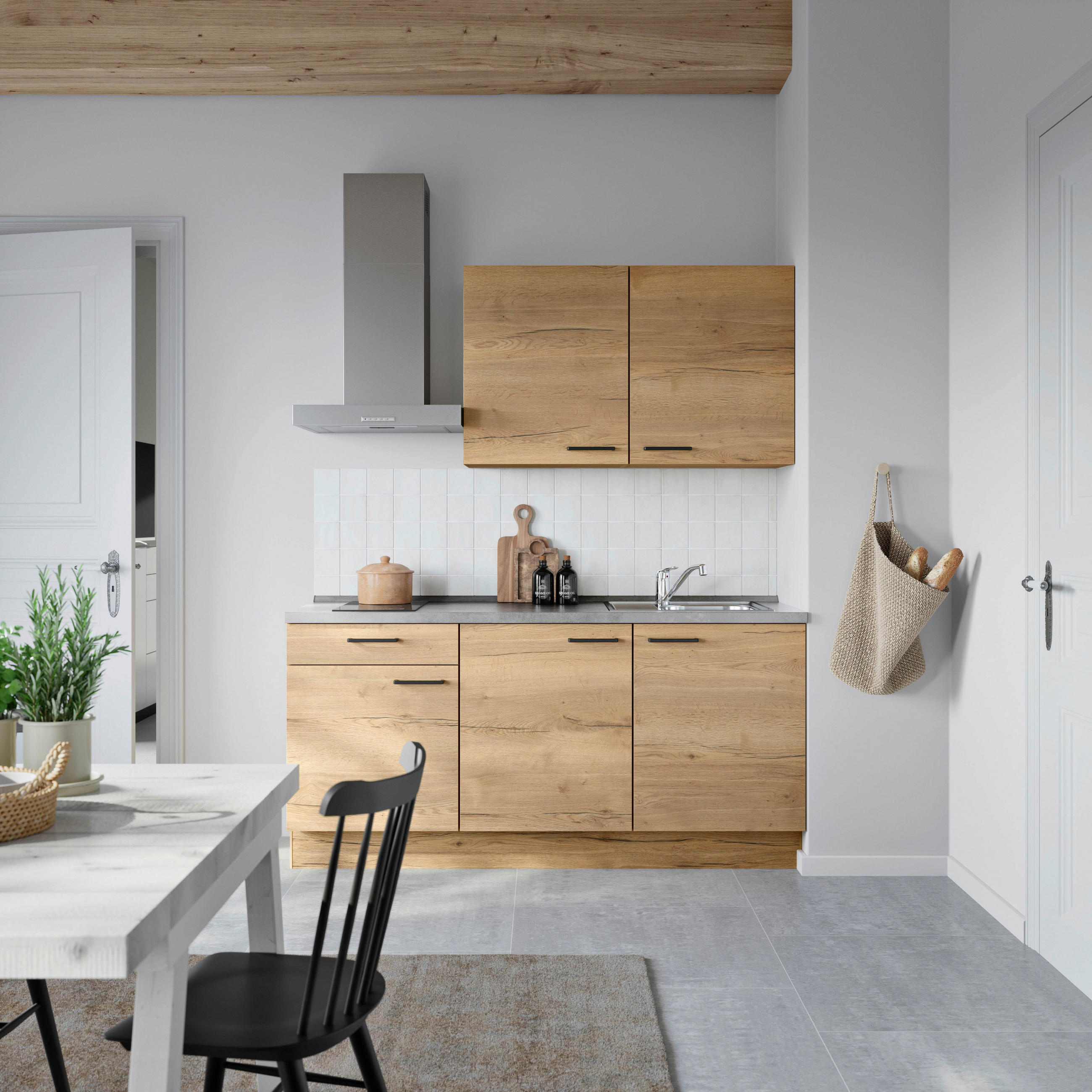 KÜCHENBLOCK 180 cm   in Eichefarben, Schieferfarben  - Schieferfarben/Eichefarben, MODERN, Holzwerkstoff/Metall (180cm) - Nobilia