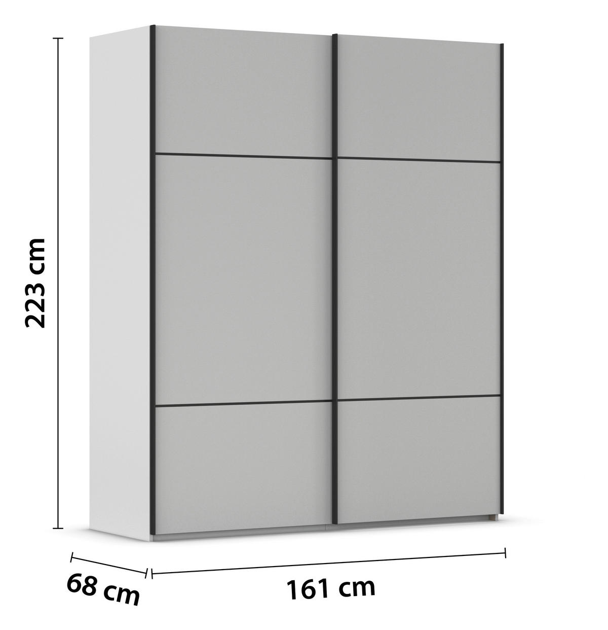 SCHWEBETÜRENSCHRANK in Grau  - Schwarz/Grau, Konventionell, Holzwerkstoff/Metall (162/223/68cm) - Novel