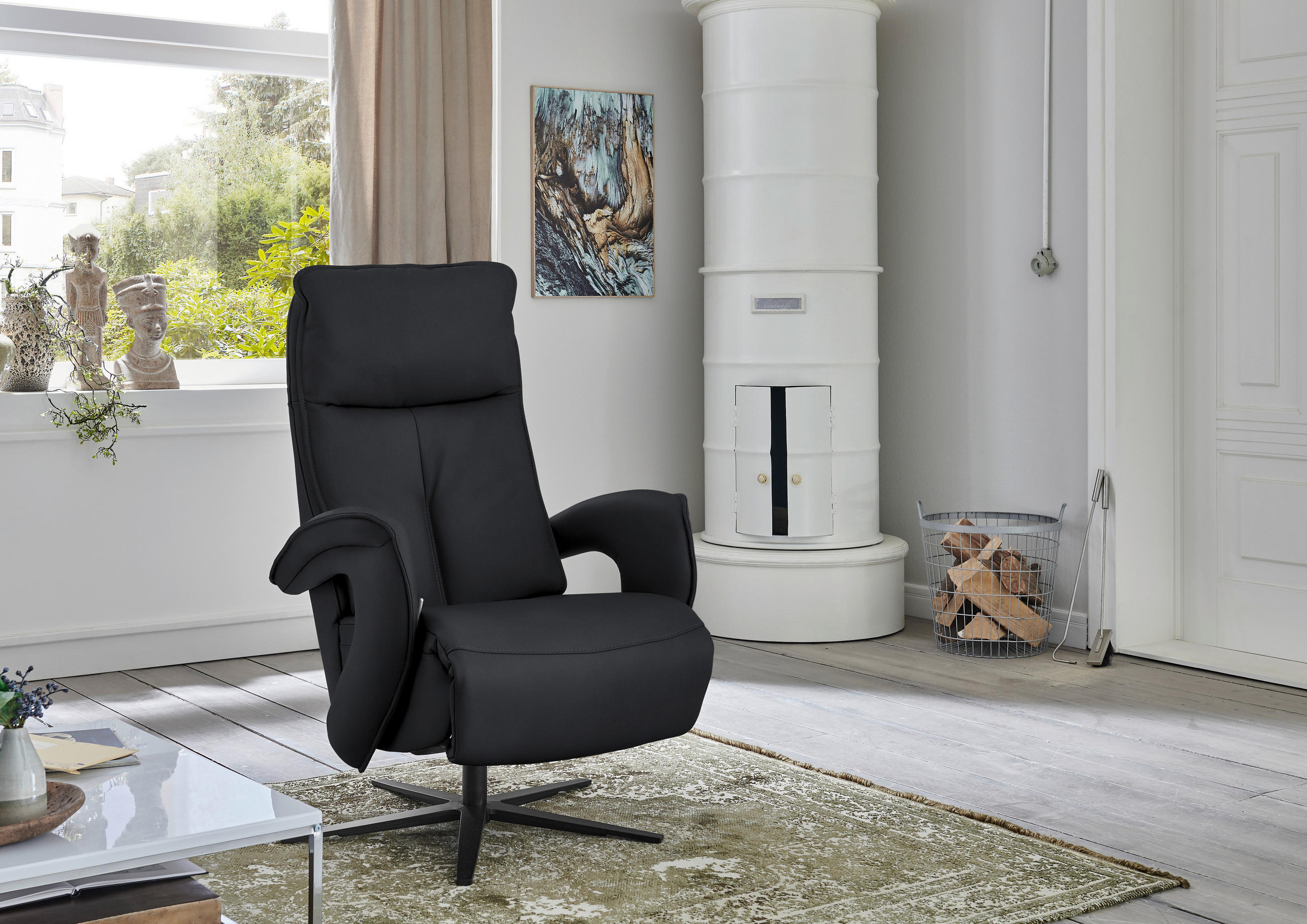 RELAXSESSEL in Leder Anthrazit  - Anthrazit/Schwarz, Design, Leder/Metall (77/110/87cm) - Valdera