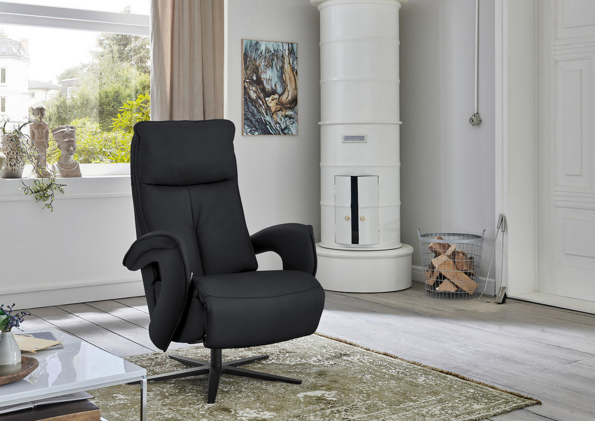 RELAXSESSEL in Leder Anthrazit  - Anthrazit/Schwarz, Design, Leder/Metall (77/110/87cm) - Valdera