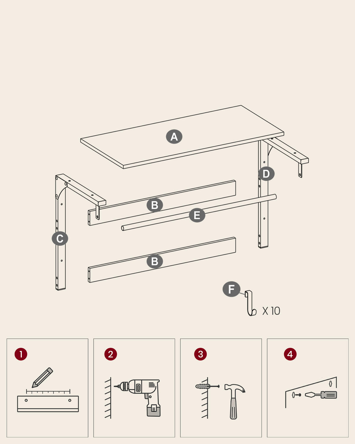 WANDGARDEROBE  in Braun, Schwarz  - Schwarz/Braun, Trend, Holzwerkstoff/Metall (65/42/30cm) - Boxxx
