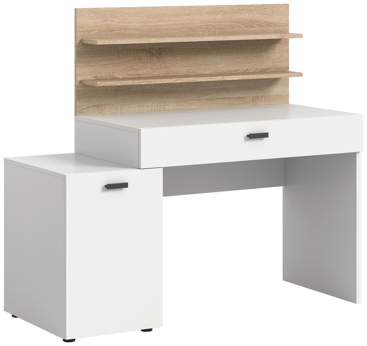 PÍSACÍ STÔL, biela, farba duba, 130/54/117 cm - biela/farba duba, Design, kompozitné drevo/plast (130/54/117cm) - MID.YOU