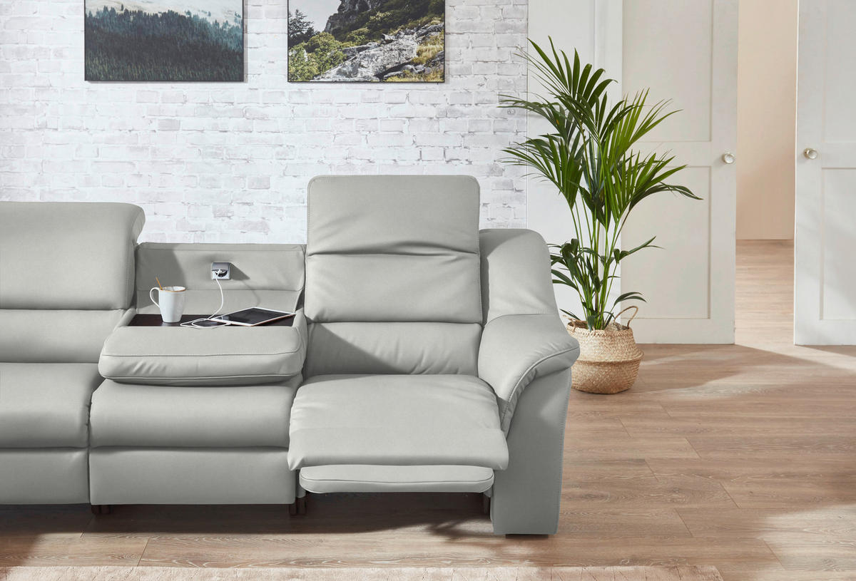 ECKSOFA  in Echtleder Silberfarben  260/324 cm  - Silberfarben/Schwarz, KONVENTIONELL, Leder/Kunststoff (260/324cm) - Cantus