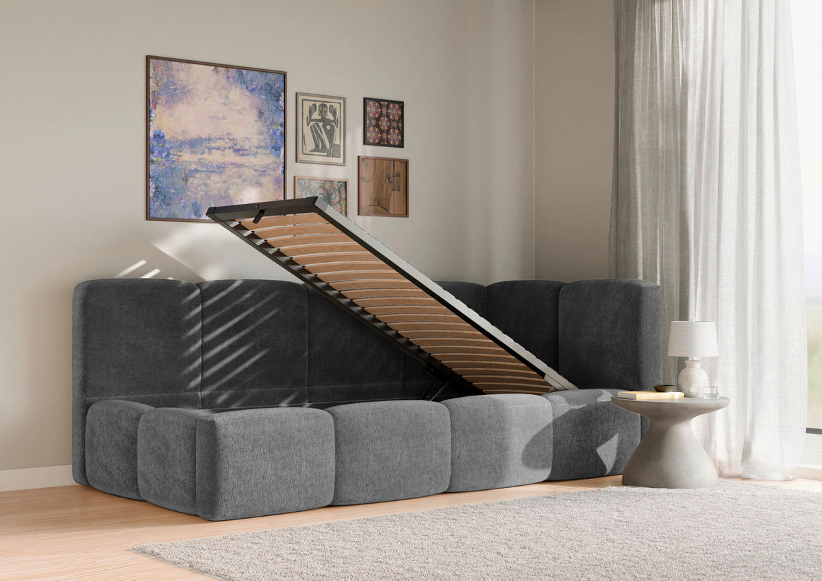 POLSTERBETT 90/200 cm,  in Anthrazit, Lattenrost, Bettkasten,  - Anthrazit/Schwarz, Design, Holz/Textil (90/200cm) - Chameo